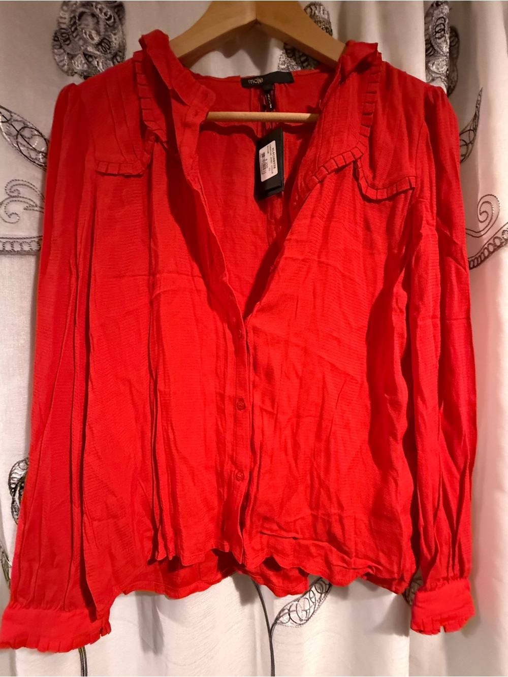 Maje NWT Corette Ruffle Collar Blouse Red Size 1 S 4-6 $250